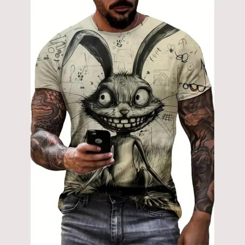 Summer Men's T Shirt Street Casual Short Sleeve Cartoon Print Funny Animal T-Shirts Fashion Streetwear Male Oversized Clothing