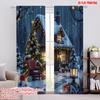 Flat Printing Merry Christmas Popular Curtains Snow Night Warm Scene Polyester Without Set Of 2 Made Machine Washable