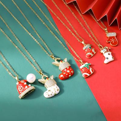 European & American Christmas Necklace: Women's Holiday Charm with Rhinestone Shoes, Gloves, and Hats