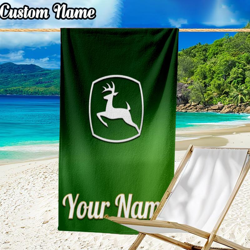 Custom Name John Deere Beach Towel - Soft, Ultra-Absorbent Microfiber, Lightweight, Perfect for Beach, Parties, Travel, Camping