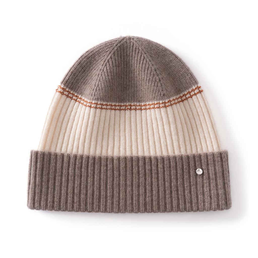 Color Matching Cashmere Wool Hat Double-layer Flipped Brim Versatile Knitted Hat Warm Autumn and Winter Fashion Windproof Striped Hat Women