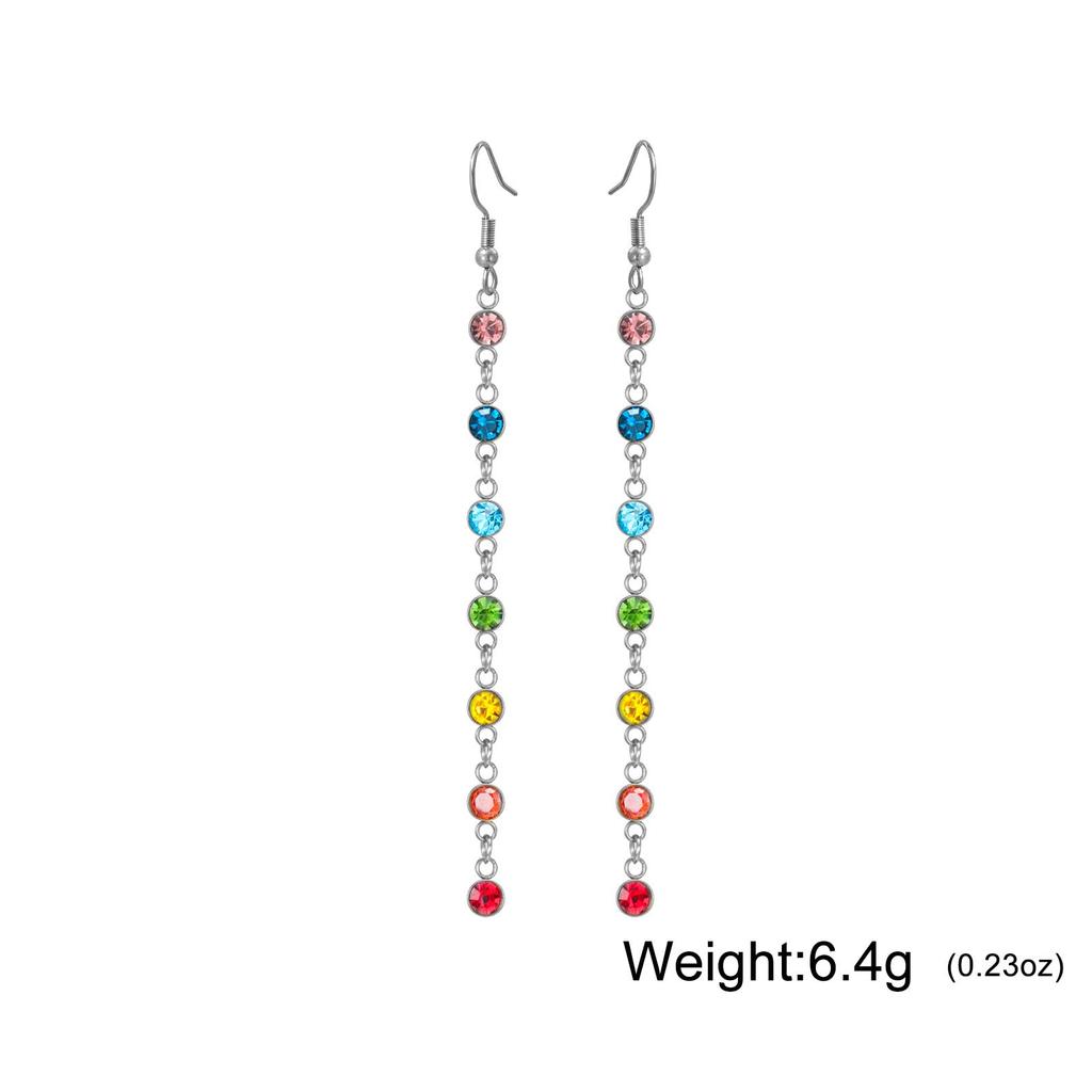 Clear Zircon 7 Chakra Long Dangle Earrings for Women Stainless Steel Yoga Meditation Jewelry Drop Earrings 2026 Gift Wholesale