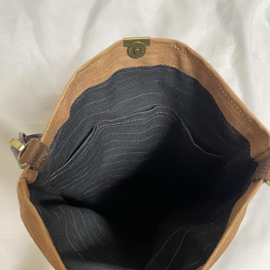 [Blessing Ring] Shion Crossbody Japanese Fabric Bag, One-of-a-Kind, Hand-Dyed Persimmon Tannin, Wool Kimono Fabric, with Double-Sided Pockets