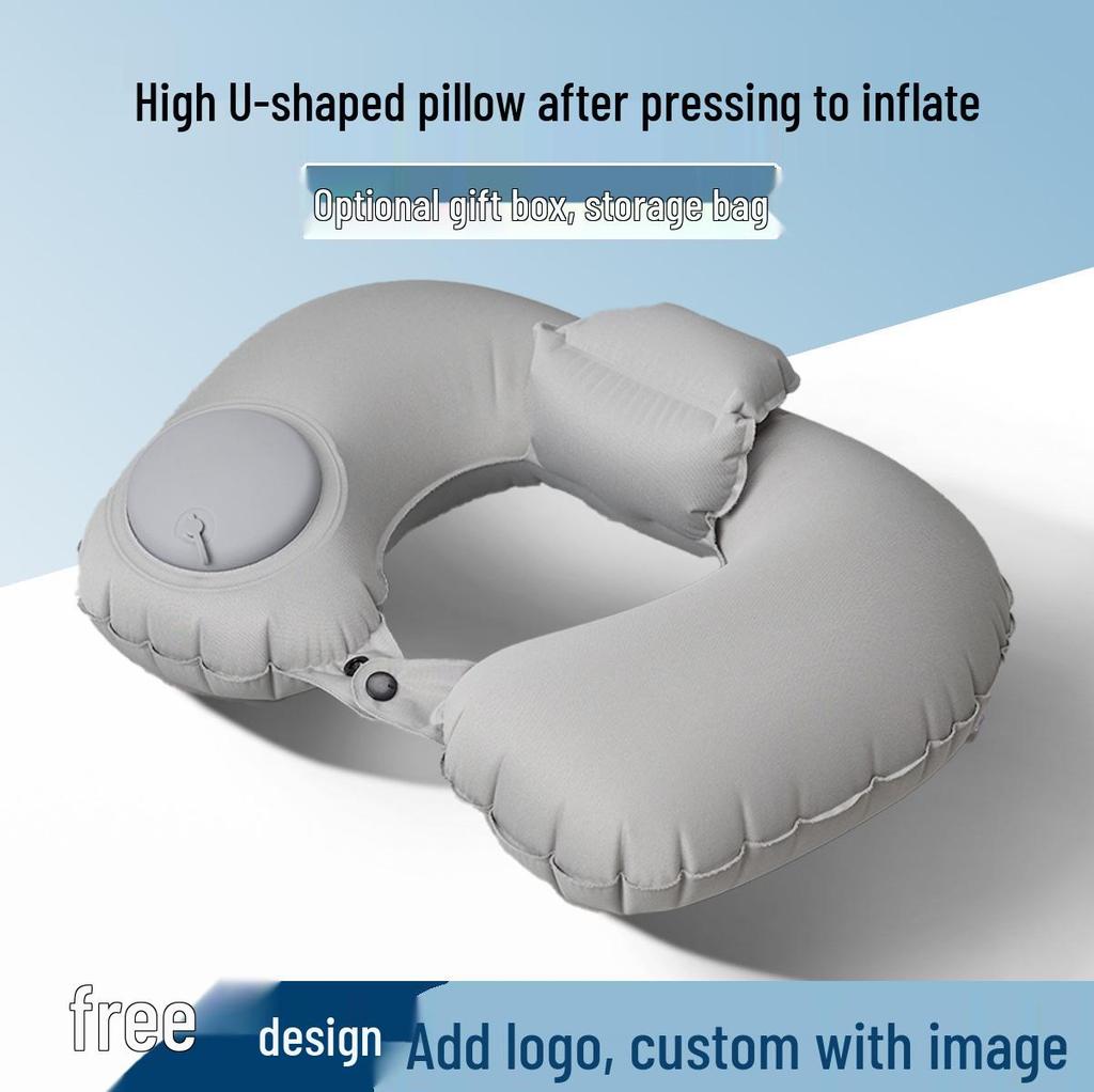 Inflatable U-shaped Travel Neck Pillow - Portable, Ergonomic, Height-Adjustable, Storable Milk Silk Design