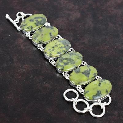 Serpentine Bracelet Natural Gemstone Bracelet Handmade Antique Jewelry 925 Sterling Silver Bracelet Adjustable Chain Bracelet Gifts for Wife