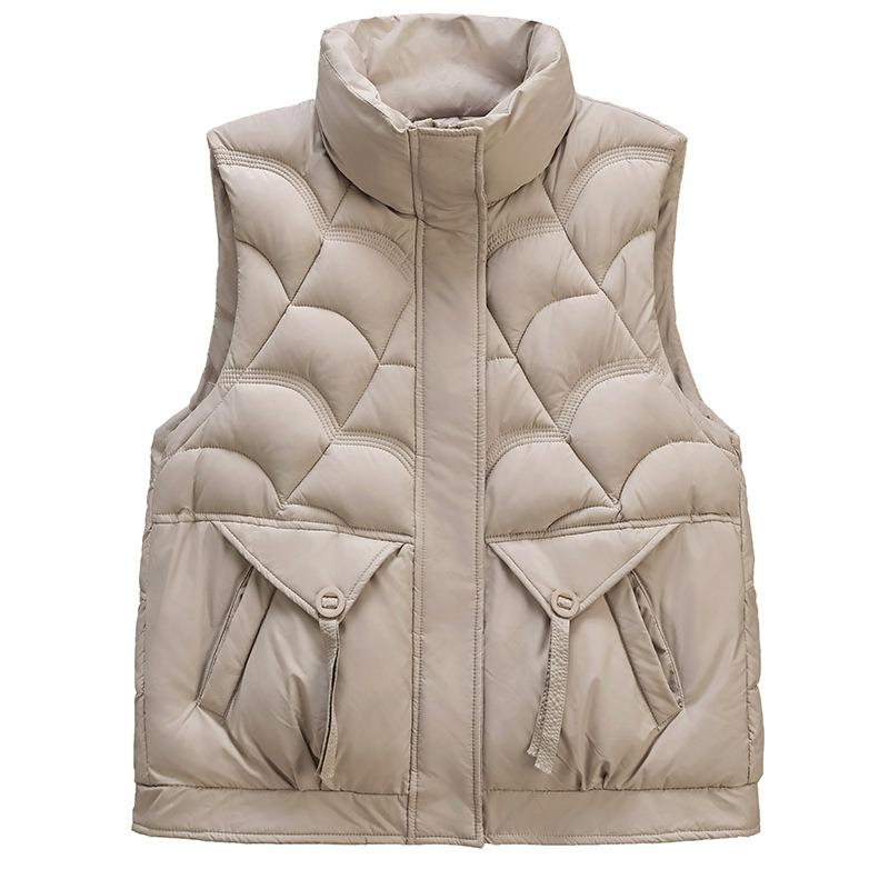 Stand-up Collar Cotton Vest Women's Short Fashion Temperament Cotton Vest Loose Moire Vest Jacket Cotton Vest