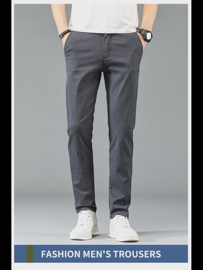Lässige, weiche und leichte Herrenhose mit geradem Bein, elastischer Bund und schmaler Passform