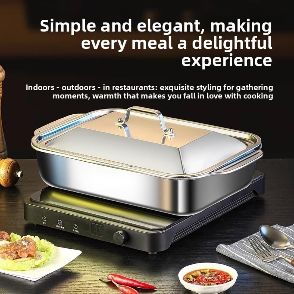 with Lid Grilled Fish Platter Non Stick Outdoor BBQ Grill Pan Durable Food Serving Pan Oven Safe