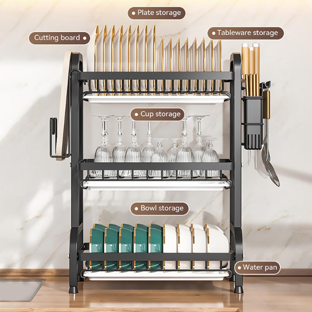 2/3-poziomowy stojak do suszenia naczyń Kompaktowy stojak kuchenny na naczynia Zestaw z tacką ociekową Duży odporny na rdzę ociekacz do naczyń z uchwytem na sztućce Stojak kuchenny