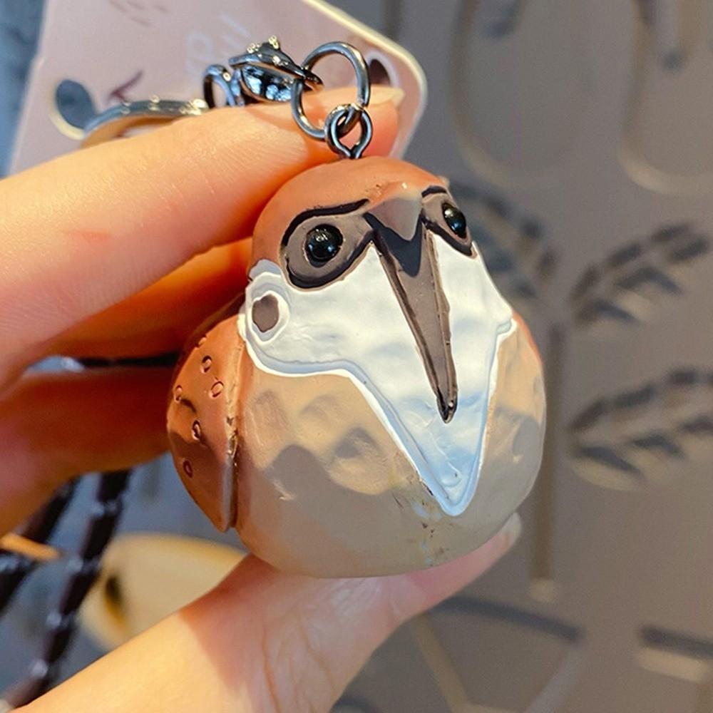 Cartoon Animal Key Ring Kawaii Pearl Bird Keychain Unique Imitation Wood Carving Keychain  Kids
