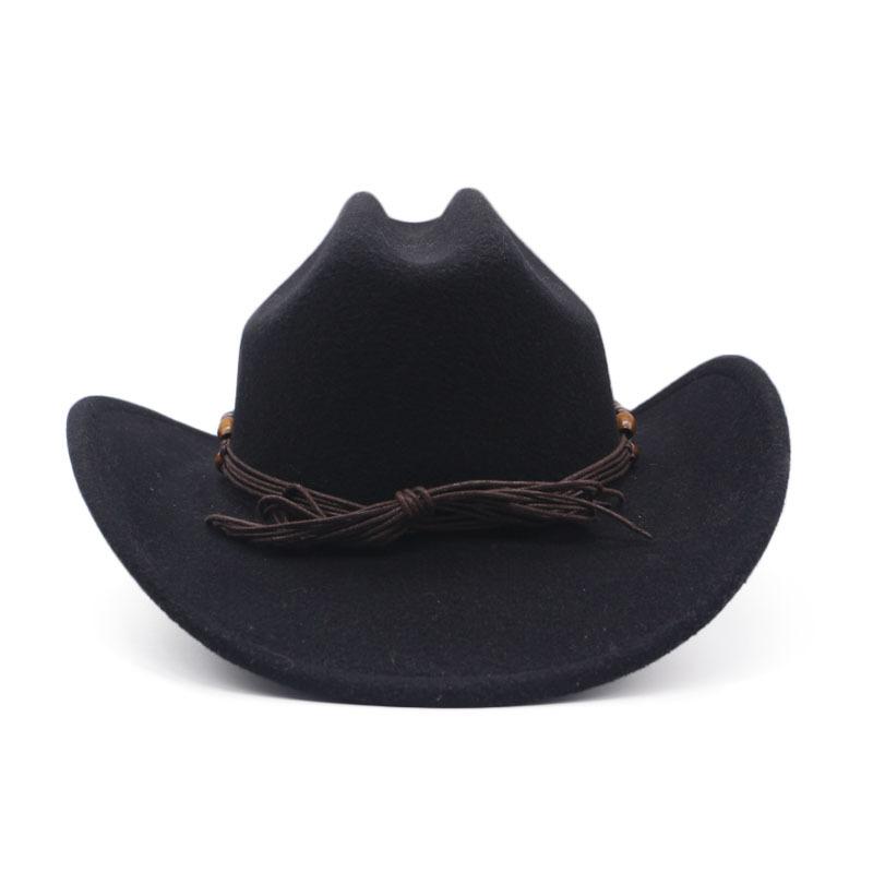 European, American Autumn and Winter Versatile Fashion Woolen Top Hat Men and Women Bead Accessories Top Hat Black Western Cowboy Hat