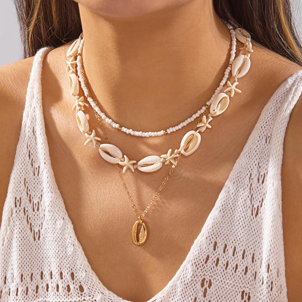 Bohemian Multilayer Starfish Shell Rice Beads Necklace for Women Handmade Summer Ocean Style Choker Girl Vacation Party Jewelry