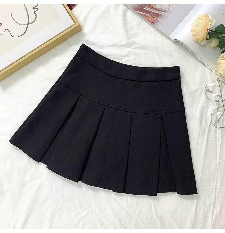 Gray High-Waisted Pleated A-Line Skirt - Autumn 2025 Women s Anti-Exposure Short Skirt, Petite Fit 4XL чёрный