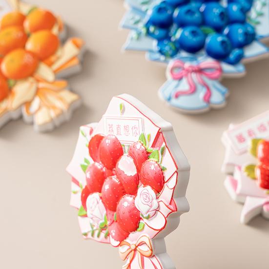 3D Fruit Bouquet Fridge Magnet Resin Strawberry Blueberry Lychee Orange Bouquet Refrigerator Magnet Kitchen Home Office Decoration