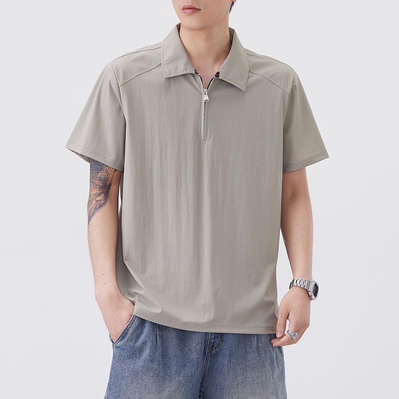 

Round Neck Men s Short-sleeved T-shirt Sports Casual Half-sleeved Polo Shirt Top Quick-drying Ice Silk 2XL хаки