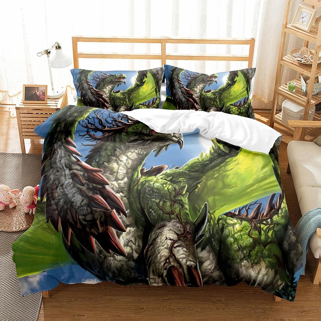 Copripiumino Re Regina Drago Cartone Animato Set Biancheria da Letto Animali Bambini Ragazzi Copripiumino Creatura Magica Carina Copripiumino Poliestere