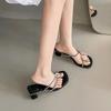 Slippers women's summer new square head thick heel cover toe rhinestone sandals versatile fashion word with high heels