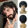 Black Short Curly Synthetic Wig, Men's Fluffy Afro Curl Wig for Daily & Cosplay