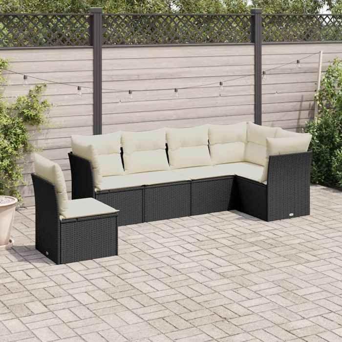 VidaXL Salon de Jardin avec Coussins 6 pcs, Canapés de Terrasse, Ensemble de Meubles de Patio, Mobilier d'Extérieur, Noir 3249535