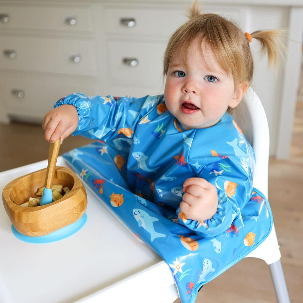 Meal Machine Baby Meal Long Sleeve Sea Creature [Vivetta] Apron, Washable, Food, Apron, Wipe-Easy, Coverall, Bib, Tablecloth, Turquoise,