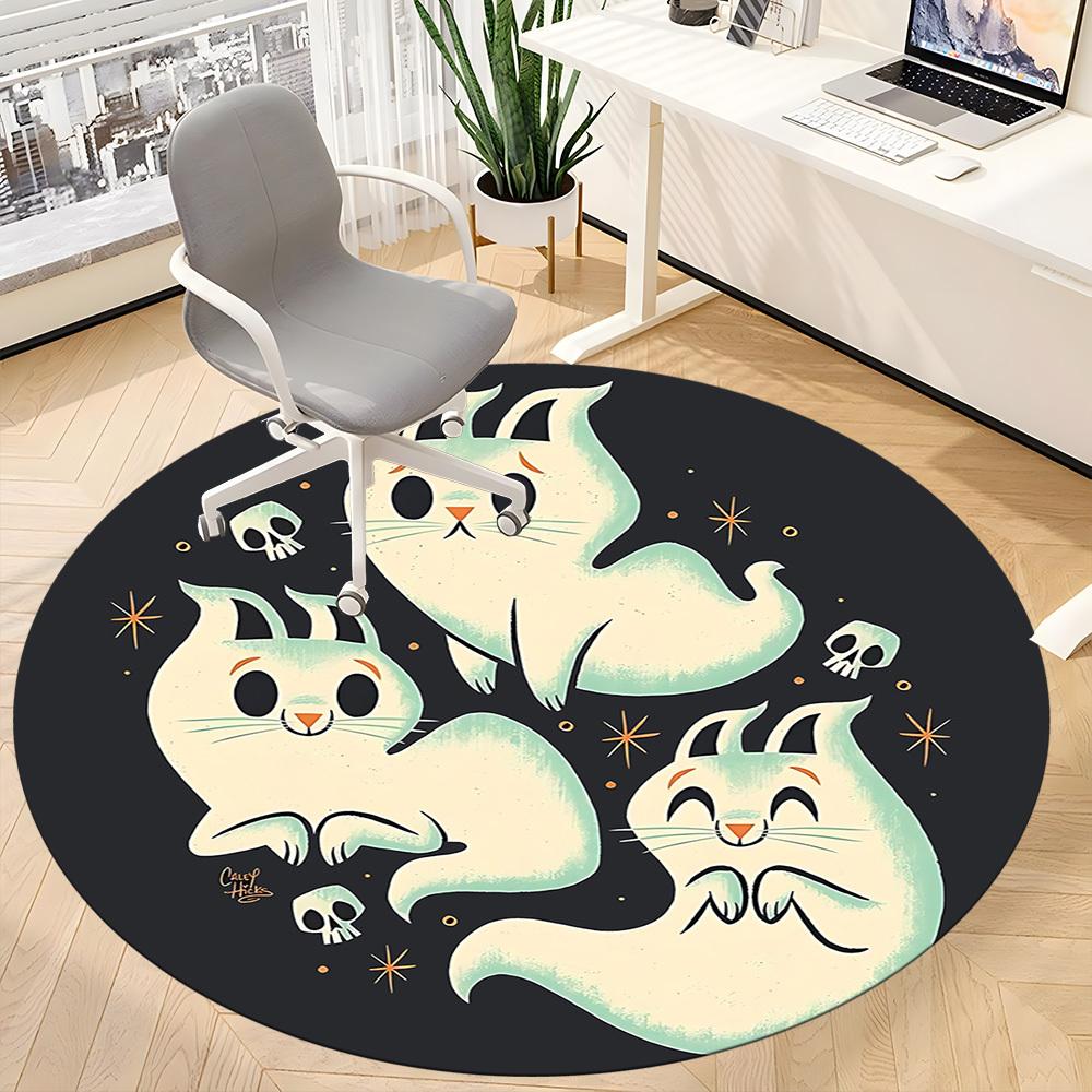 1pc Ghost Bunny Office Round Area Rug, Under Office Chairs Bedroom Living Room Home Decor, Room Deco