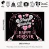 2D Happy Forever Birthday Backdrop, 2D Pink Silver Party Background for Photoshoot