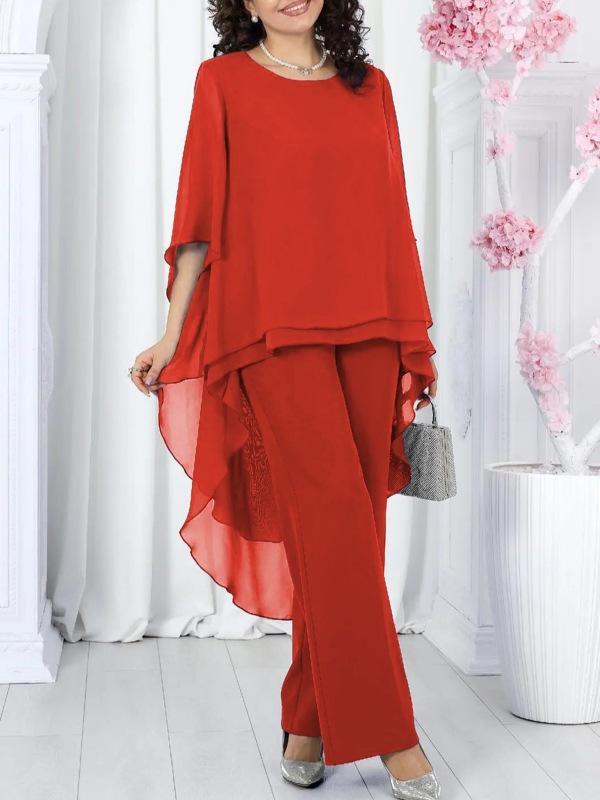2026 Women's Loose Casual Chiffon Autumn Suit: Solid Color Top and Pants Set