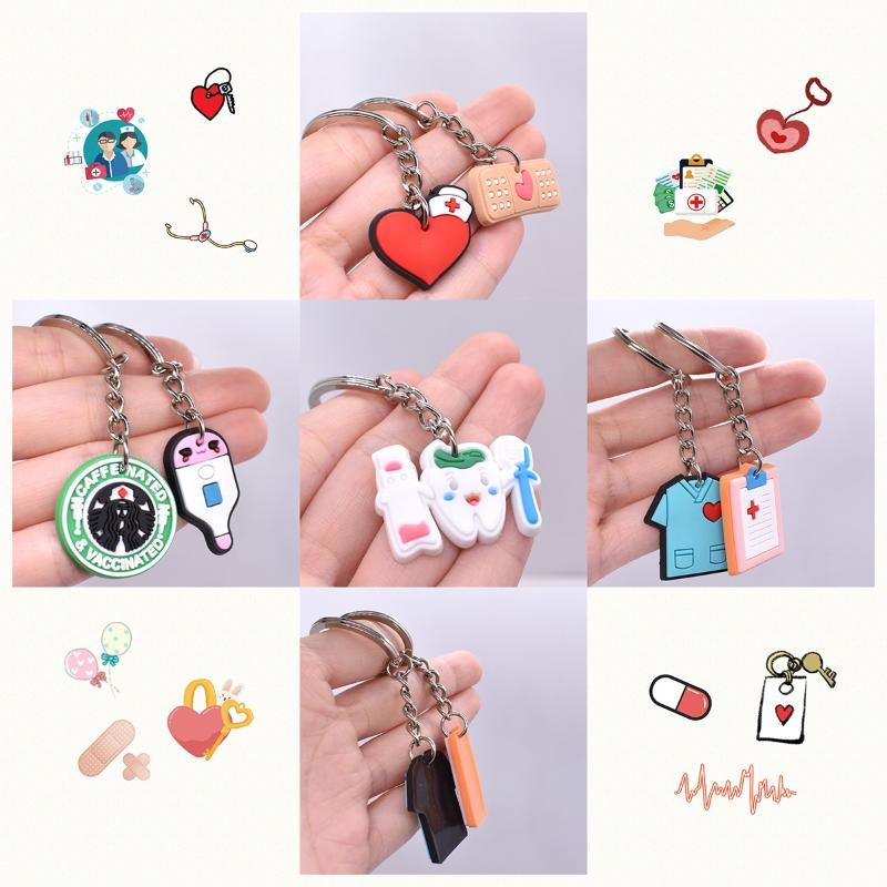 10Pcs Cartoon Dental Tooth Shape Model Simulation Keychain Keyring Dental Clinic Gift Kids Pendant