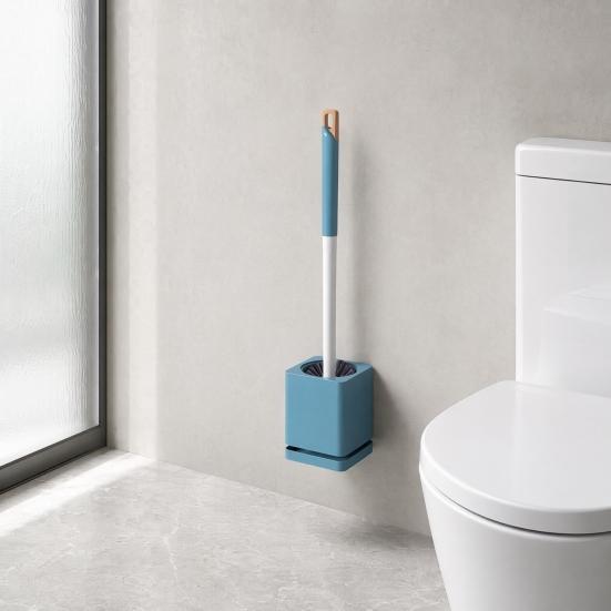 Wall Mounted Toilet Brush, Sanitary Toilet Scrubber with Hole-Free Design And Drainage Base, High-Density Bristles Non-Slip Handle Hygienic Cleaning