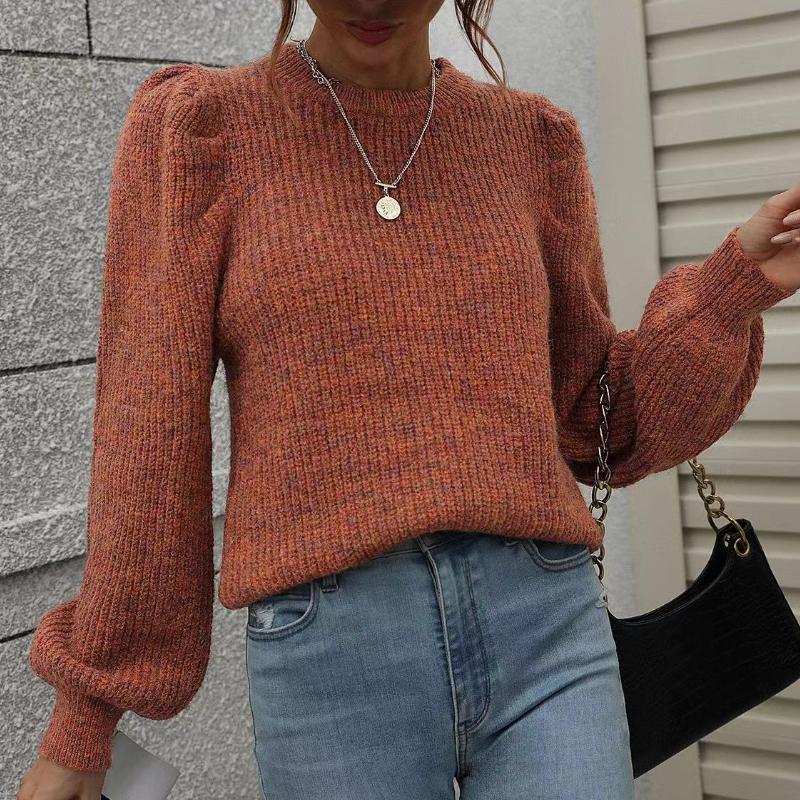 IHUASU Autumn and Winter Patchwork O-Neck Knit Women's Long Sleeve Pleated Loose Sweater