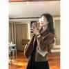 Women's Brown Suede Jacket: Short, Loose-Fit, Retro Korean Style for Spring/Autumn