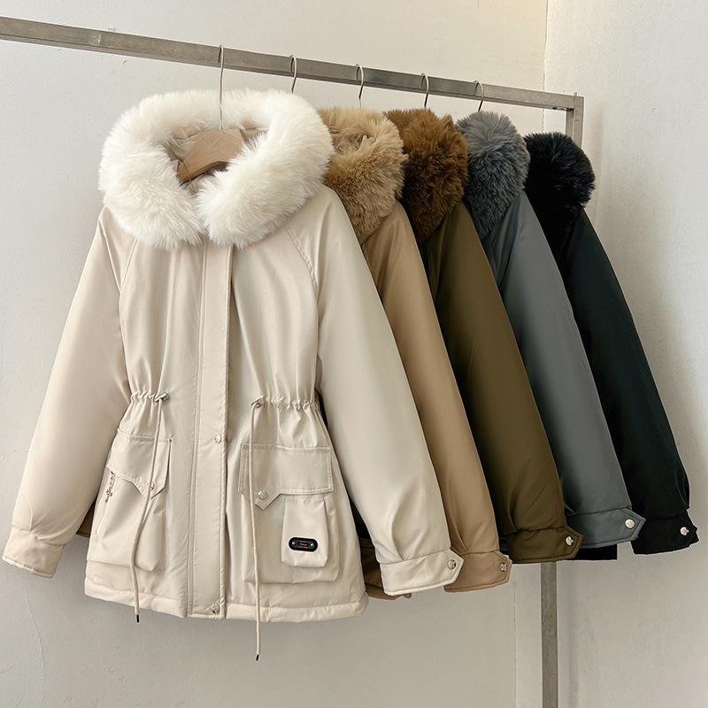 New Winter Style Plush Thickened Parka Cotton Jacket for Women Korean Style Loose Cotton Jacket Versatile Waist-hugging Cotton Jacket