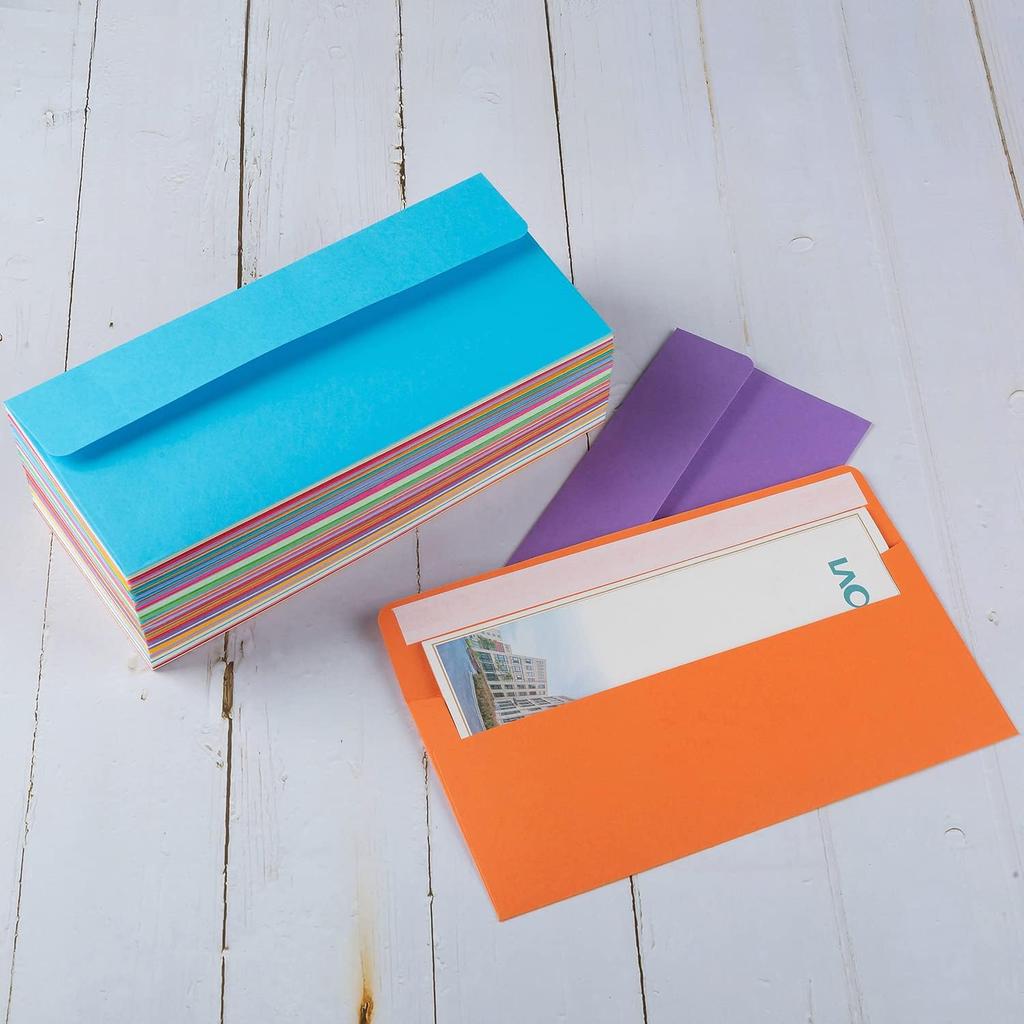 50 Pack Colorful #10 Business Envelopes Self Seal Standard Envelopes for Office Checks, Business, Letter Mailing Invoices, 4.13 x 9.49 Inches