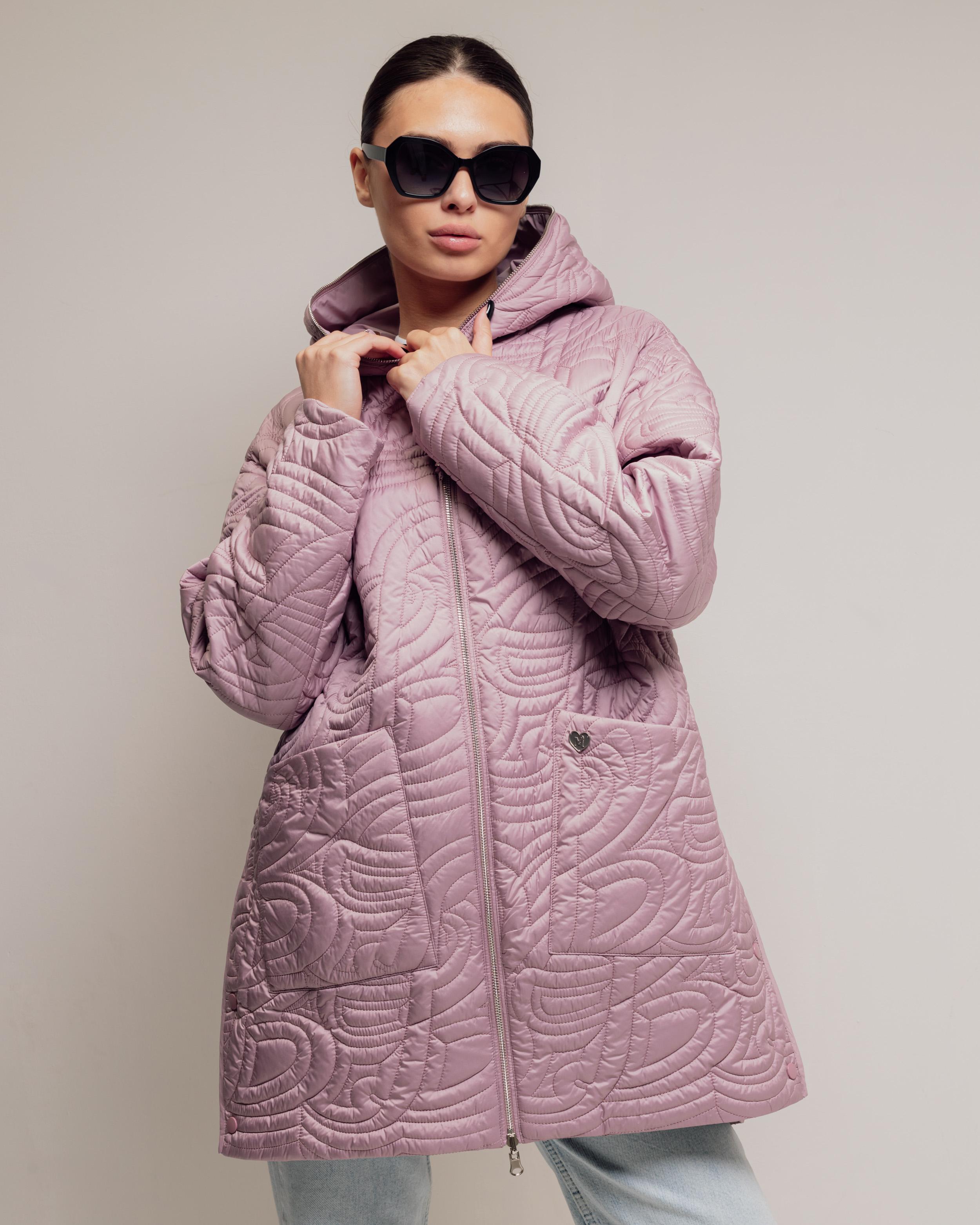 

Куртка жіноча двостороння Mishele 3016 48 бузкова 52 теплим білим кольором