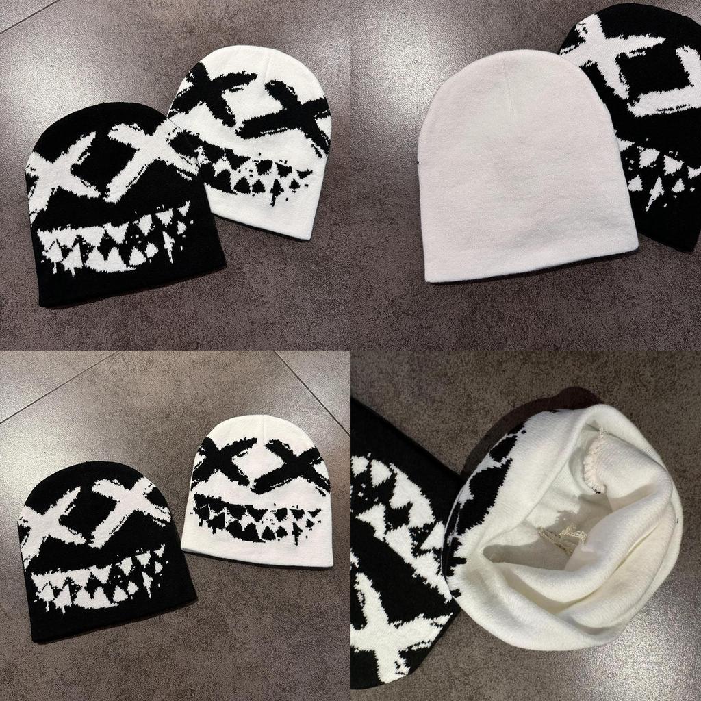 Halloween Knit Beanie With Funny Ghost Teeth Pattern For Cosplay And Party Costumes