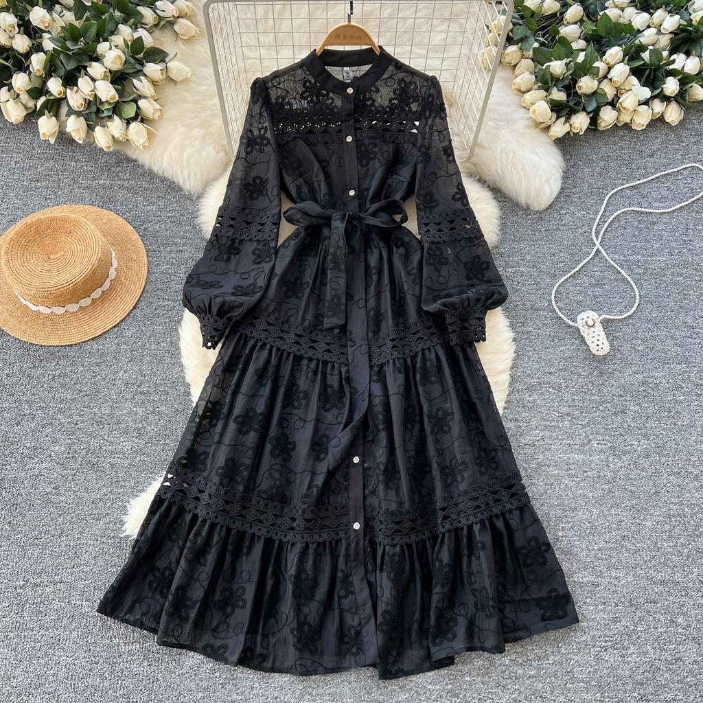 Jarní podzimní dámské společenské košilové šaty s květinovou krajkou