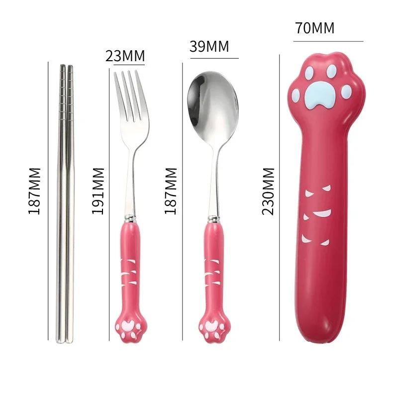 Cartoon Cat Claw Spoon Fork Set - Portable Cutlery for Children, Kawaii Camping Kitchen Accessories