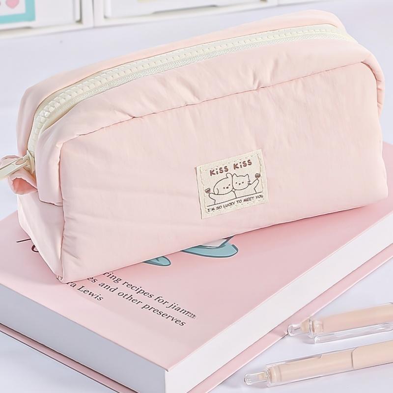 1 pz Astuccio Matite Kiss Cream Borsa Porta Penne Simpatico Cartone Animato Cane & Gatto Design Semplice Grande Capacità Pochette Portaoggetti Stile Giapponese