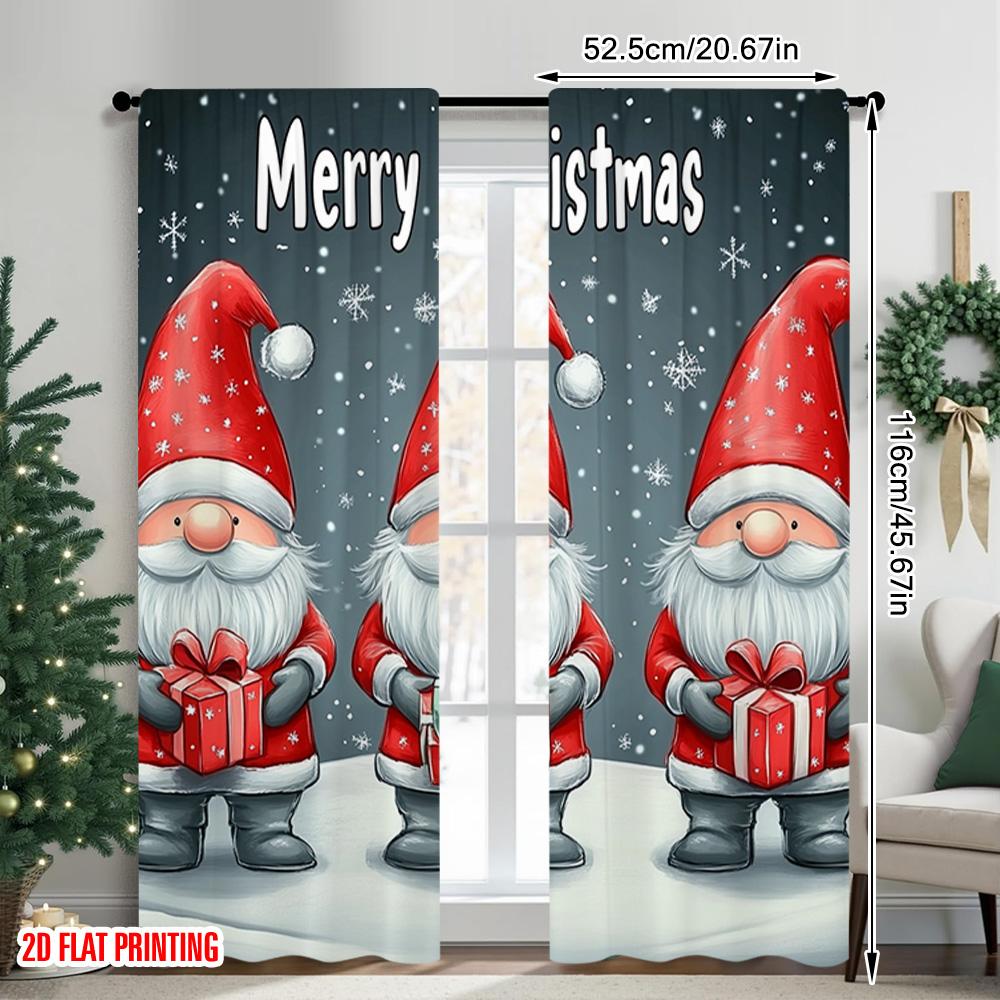 Set Of 2 Flat Printing Merry Christmas Scene Curtains Midget Polyester Without Electricity Family Curtain Machine Washable
