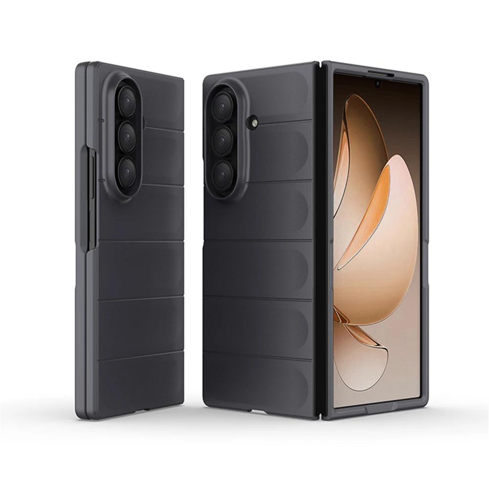 Fashion Simple Smooth-Touch Wave Pure Color Silicone Case For Samsung Galaxy Z Fold 7 6 5 4 3 Full-pack Shockproof Protect Cover