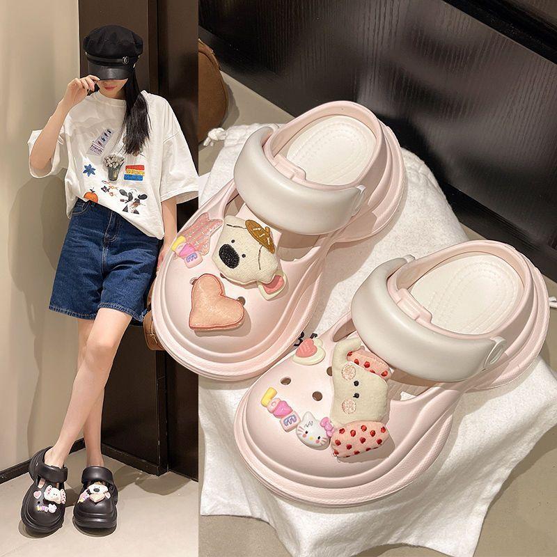 Cute girl heart cartoon baby elephant hole shoes women wear thick-soled hole shoes 2025 new non-slip cool slippers
