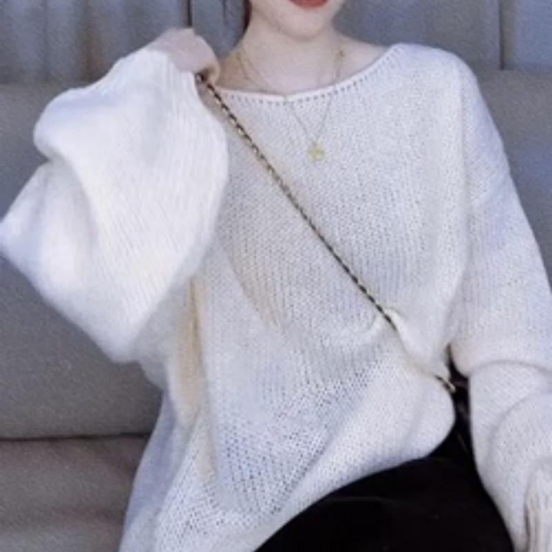 New Door Sweet Wind Age Reduction Hundred Solid Color Long Sleeve Sweater Women Loose and Lazy Wind Slimming Knit Top