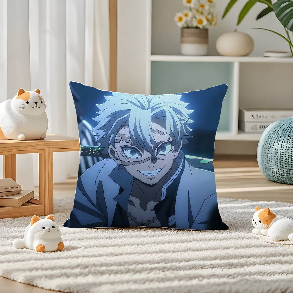 Demon Slayer Kanroji Mitsuri Anime Plush Pillow Cover Soft Short Plush Cushion Cover For Sofa Bedroom Home Decor Gift Decoration
