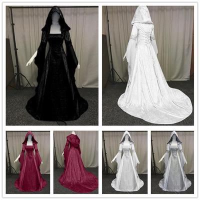 Langärmliges, bodenlanges Cosplay-Kleid für Damen mit Kapuzenrock