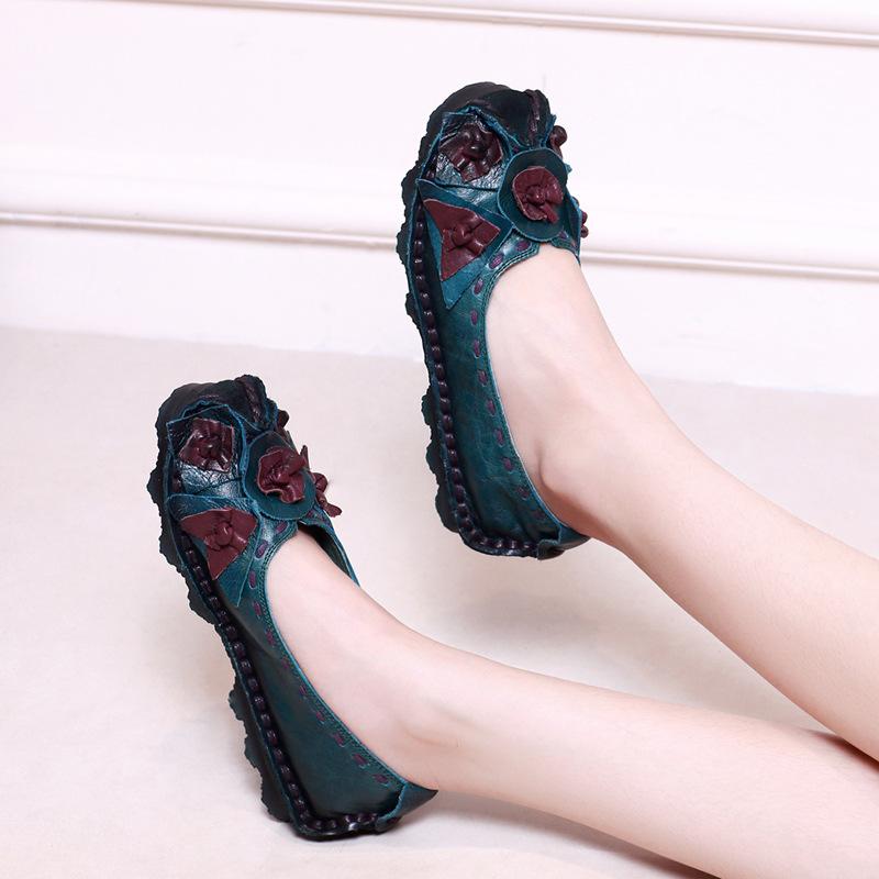 Fashion 2CM Native Flats Shoes Women Mixed Color Soft Soled Loafer Ethnic Moccasins Natural Cow Genuine Leather Big Size Comfy