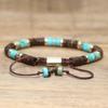 Turquoise Coconut Shell Beaded Bracelet – Gold Accent Adjustable Boho Jewelry, Natural Stone Healing Gift for Men & Women