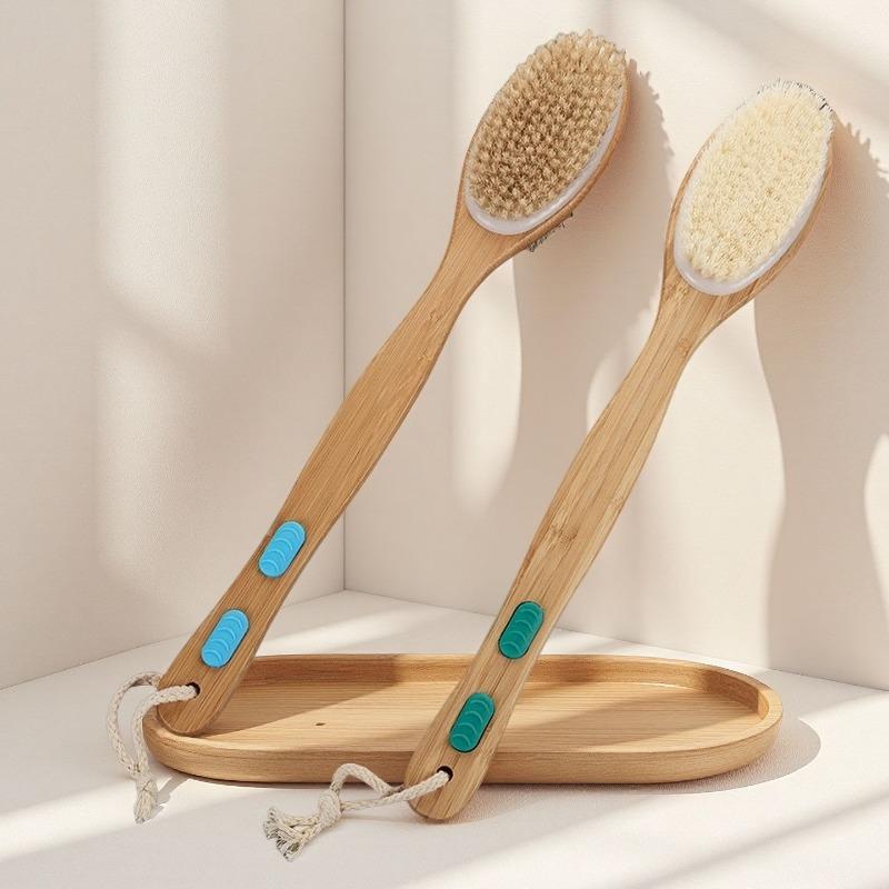 Wet Dry Double Sided Bath Brush Long Handle Boar Bristle Soft Skin Exfoliating Shower Body Brush Back Scrubber