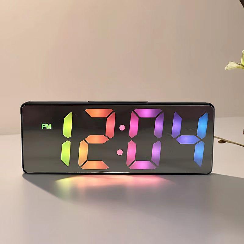 LED Mirror Desktop Clock: Digital Display Table Ornament & Student Alarm Clock