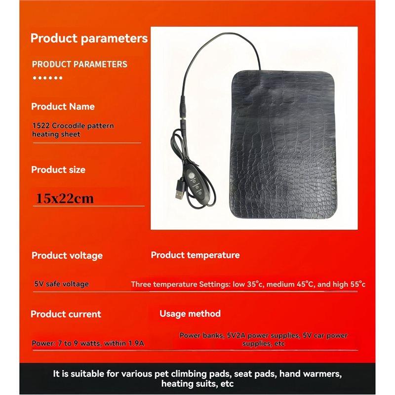 USB For Reptile And Turtle Heating Pad Adjustable 3-Level Temperature, Leather Design Anti-Scratch Waterproof Pet Pad 22X 15CM
