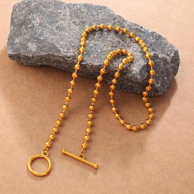 High-End Round Bead OT Buckle Stainless Steel Necklace - Light Luxury Niche Style